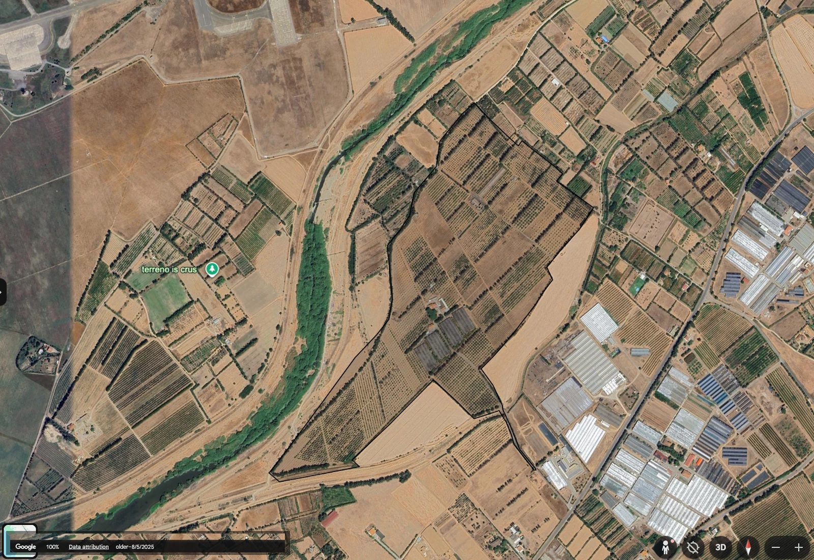 Vista satellitare storica dell’area dell’Aranceto Zuddas nel 2025